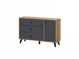 Комод 3ящ. и 1ств. Байкал (дуб крафт золотой/графит) в Беркаките - berkakit.mebel-nsk.ru | фото