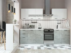 Кухонный гарнитур Дуся 2,0 м (белый глянец/цемент) в Беркаките - berkakit.mebel-nsk.ru | фото