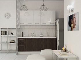 Кухонный гарнитур МДФ Выгодно и точка 2,0 м (белый глянец/ироко) в Беркаките - berkakit.mebel-nsk.ru | фото