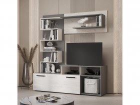 Стенка Евро (графит/дуб крафт белый) в Беркаките - berkakit.mebel-nsk.ru | фото
