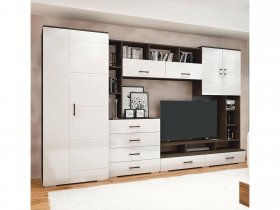 Стенка Коста МДФ (дуб венге/белый глянец) в Беркаките - berkakit.mebel-nsk.ru | фото
