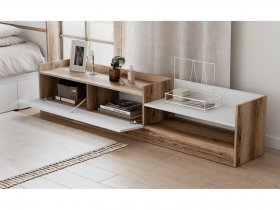 Тумба под ТВ Брауни (дуб делано/белый) в Беркаките - berkakit.mebel-nsk.ru | фото