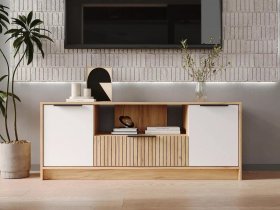Тумба под ТВ  ТМ-001 Ивис (дуб крафт золотой/белый) в Беркаките - berkakit.mebel-nsk.ru | фото